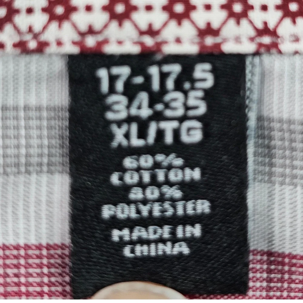 Nick Graham Dress Shirt Men's L Red Gray Gingham Modern Fit Collared Button Down